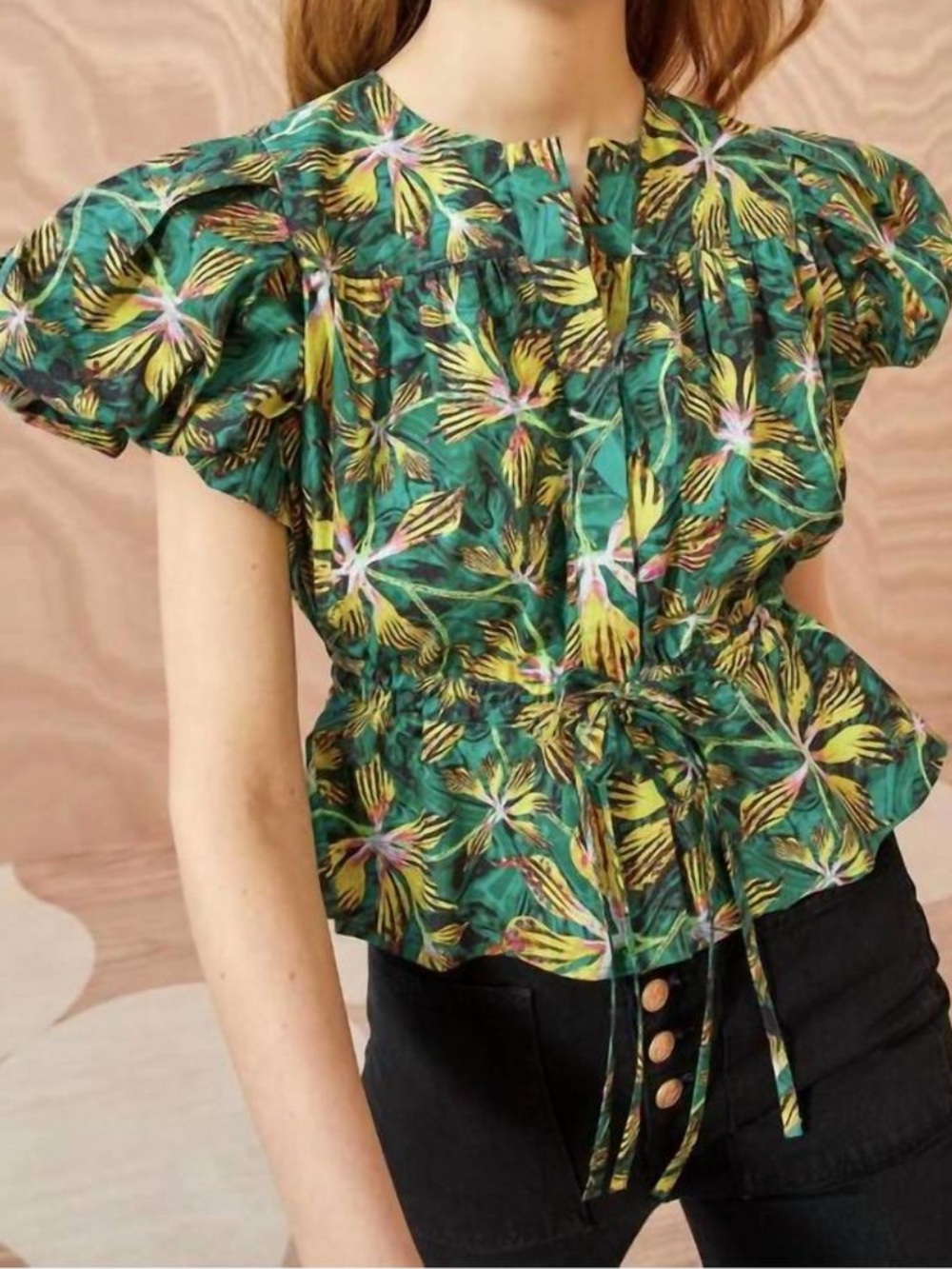 NWT Ulla Johnson Mila Top in Tigerlily Puff Sleeve Tie Blouse